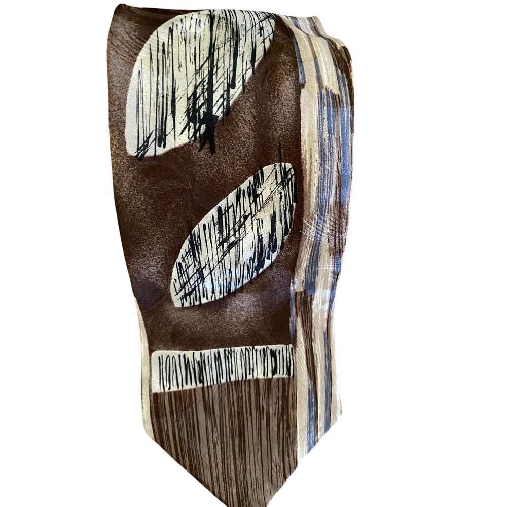 Gianfranco Ruffini Italy Silk Tie Brown Blue Abstract Geometric Made in USA